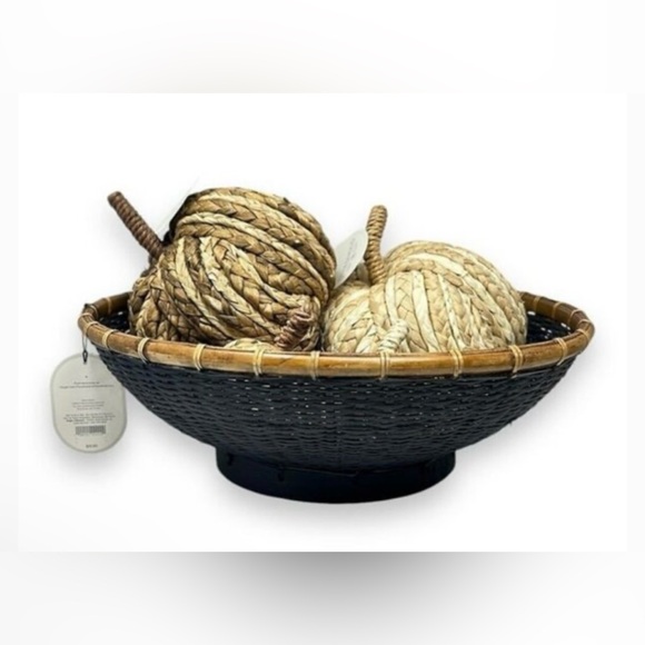 Studio McGee Round Bamboo Decorative Woven Bowl Slate Black - Picture 6 of 7